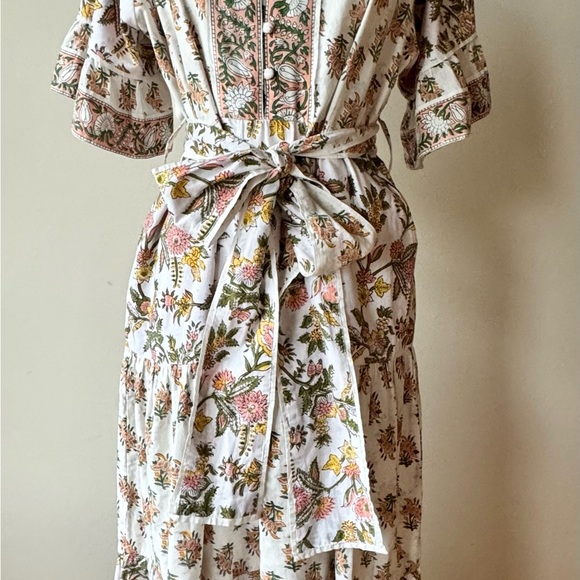 NWOT Sue Sautor Hamilton Floral Kaftan Dress Sherbert tiered maxi. Large - Picture 4 of 11